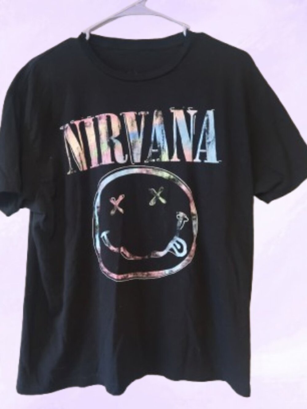 Nirvana band tee graphic t-shirt unisex in black, blue, pink and green size larg